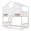 Twin Over Twin House Bunk Bed With Roof, Window, Window Box, Door, With Safety Guardrails And Ladder - White