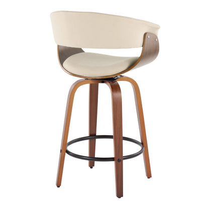Vintage Mod - Mid-Century Modern Fixed Height Counter Stool With Swivel & Round Footrest (Set of 2) - Walnut / Cream