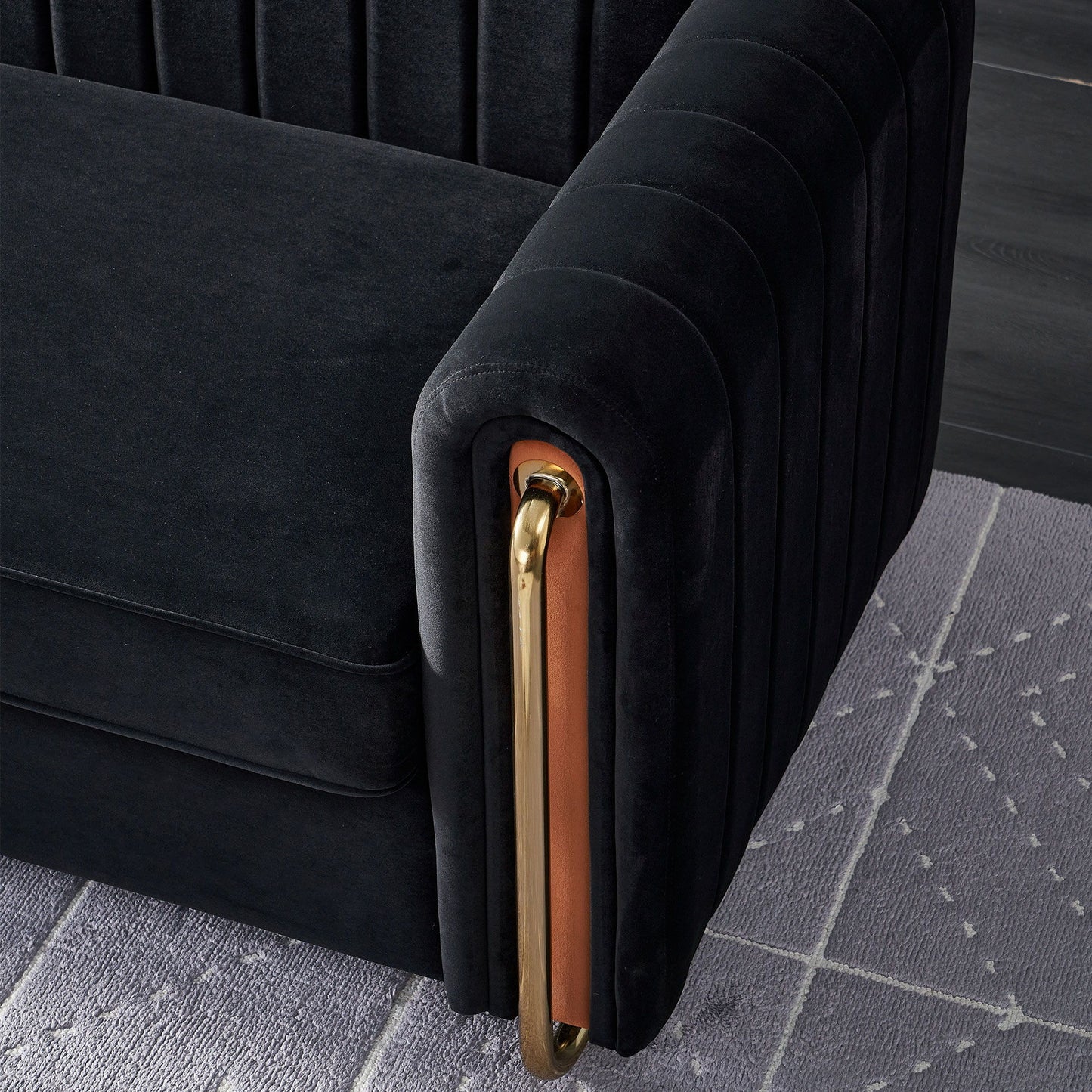 Contemporary Velvet Sofa Couch For Living Room - Black