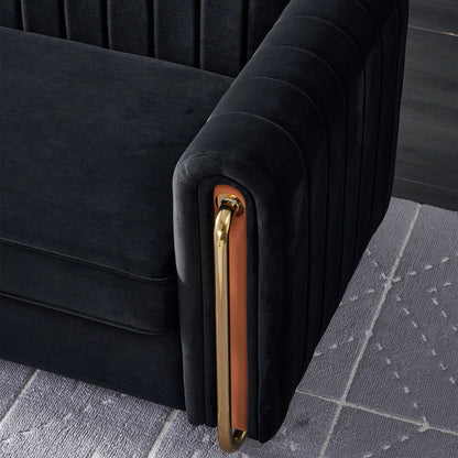 Contemporary Velvet Sofa Couch For Living Room - Black