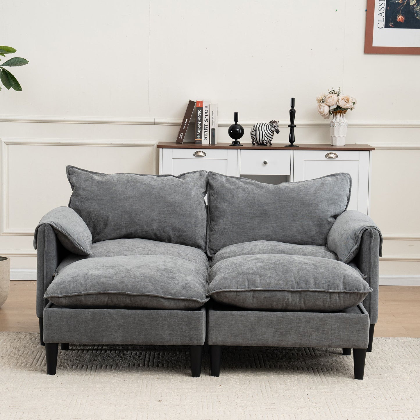 Convertible Combination Sofa, Sofa U Shaped, Sofa With Footstools With Storage - Gray Sofa For Living Room, Living Room 2 Seater Combination Sofa Gray - Gray