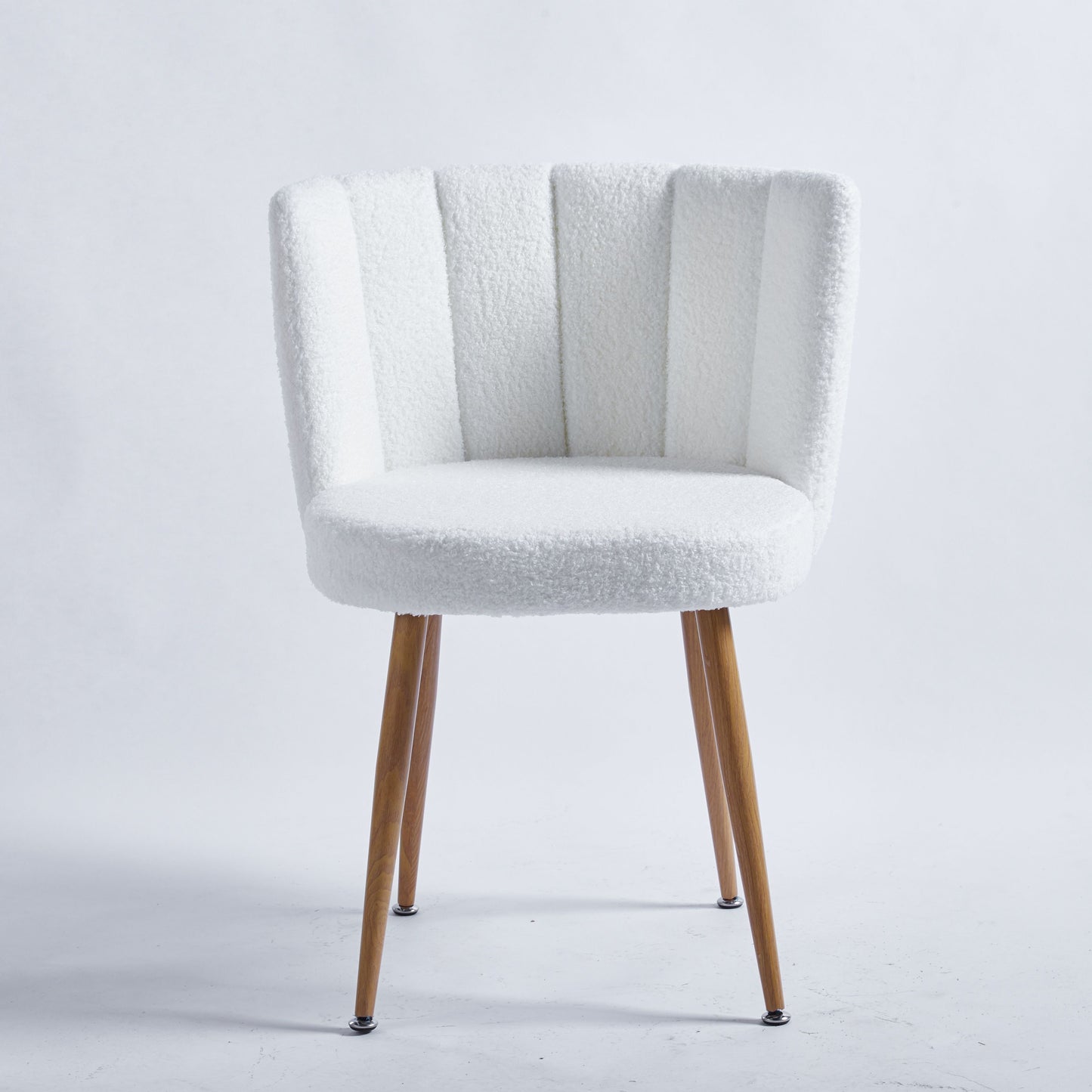 Modern Dining Chair (Set of 2) With Iron Tube Wood Color Legs, Shorthair Cushions And Comfortable Backrest, Suitable For Dining Room, Living Room, Cafe, Simple Structure - White