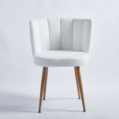 Modern Dining Chair (Set of 2) With Iron Tube Wood Color Legs, Shorthair Cushions And Comfortable Backrest, Suitable For Dining Room, Living Room, Cafe, Simple Structure - White