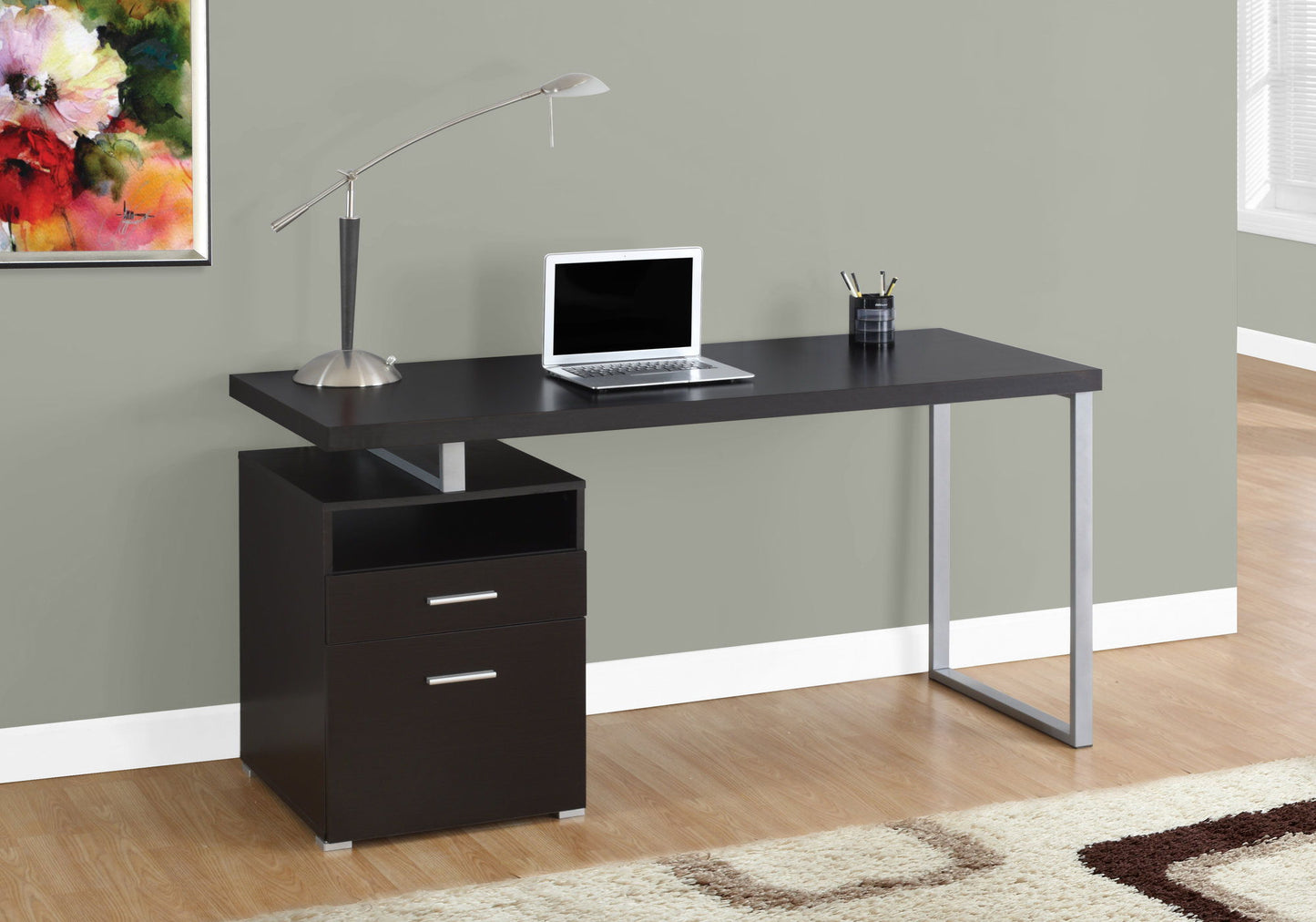 Computer Desk For Home Office, Laptop, Left, Right Set - Up, Storage Drawers, Contemporary & Modern - Espresso