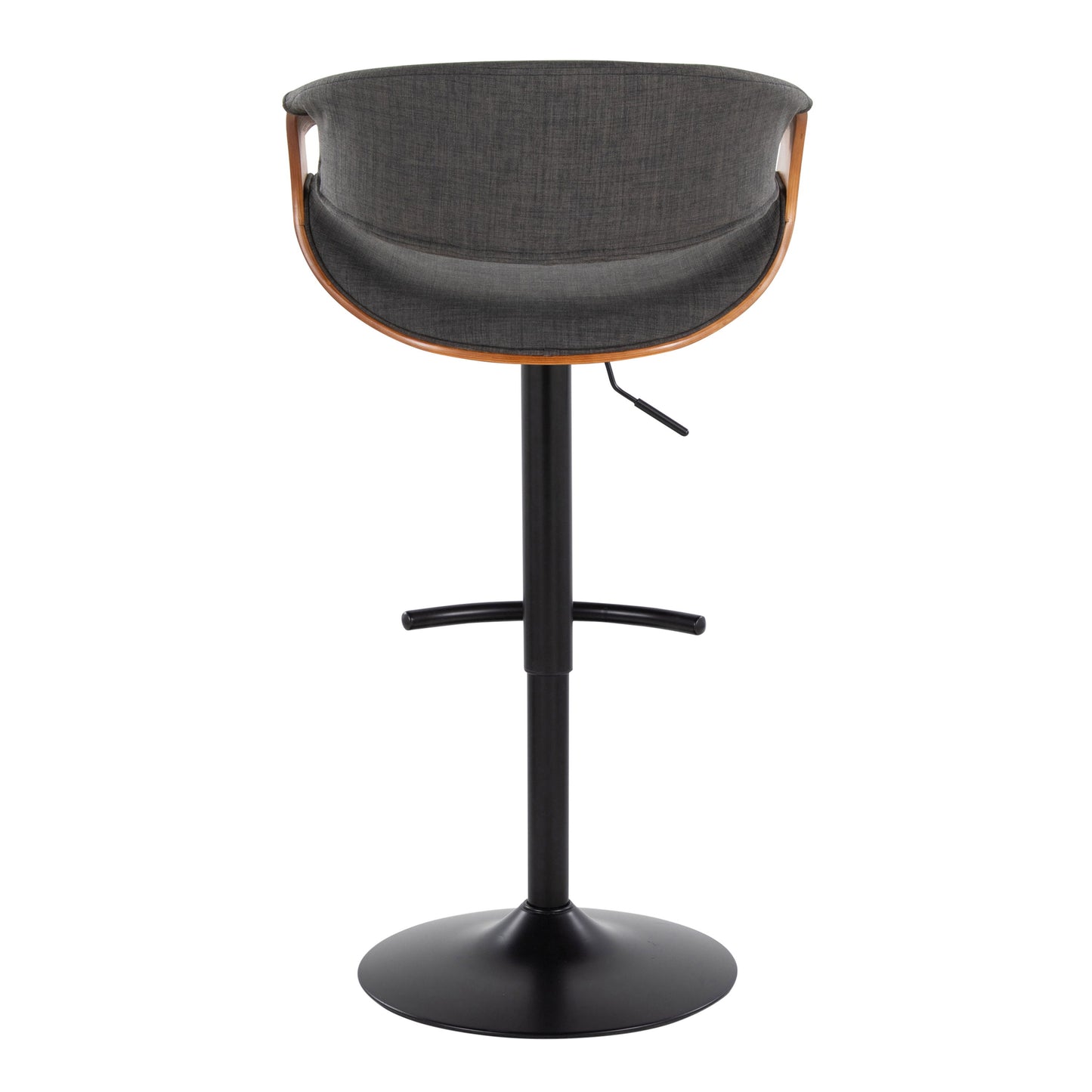 Curvo - Mid-Century Modern Adjustable Barstool With Swivel With Rounded T Footrest (Set of 2) - Black / Walnut / Charcoal