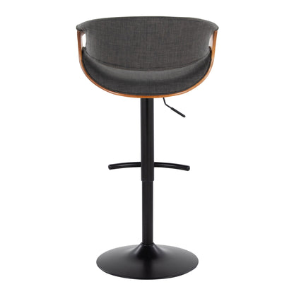 Curvo - Mid-Century Modern Adjustable Barstool With Swivel With Rounded T Footrest (Set of 2) - Black / Walnut / Charcoal