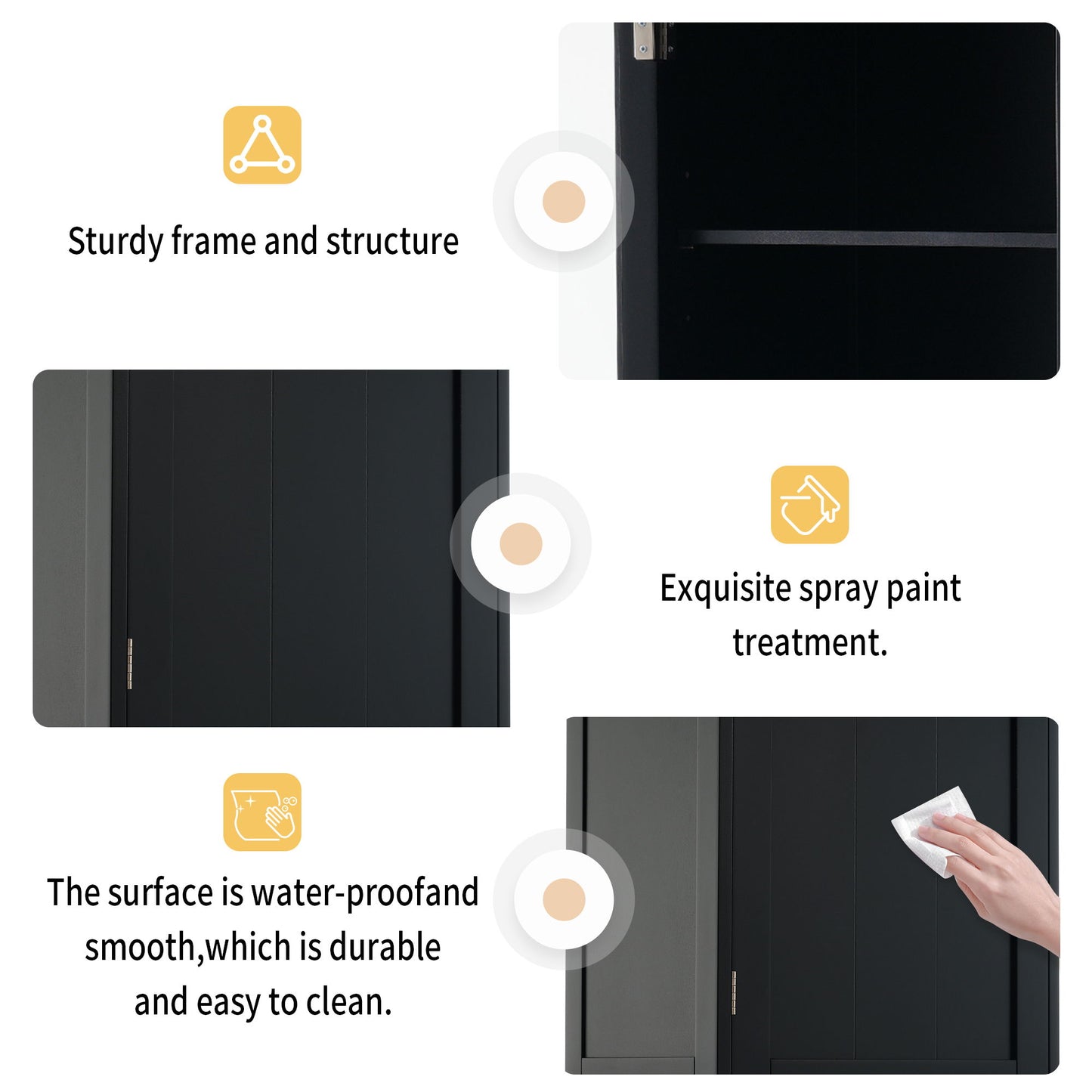 Tall Bathroom Storage Cabinet With Glass Doors, Free-Standing, Two Drawers, And Adjustable Shelves, MDF Board, Painted Perfect For Displaying Your Favorite Items - Black