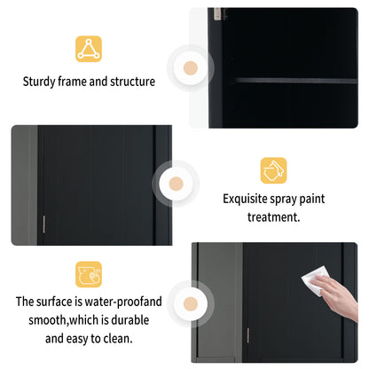Tall Bathroom Storage Cabinet With Glass Doors, Free-Standing, Two Drawers, And Adjustable Shelves, MDF Board, Painted Perfect For Displaying Your Favorite Items - Black