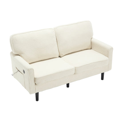 Mid Century Modern Loveseat Sofa With USB, Removable Pillow Cover - Beige