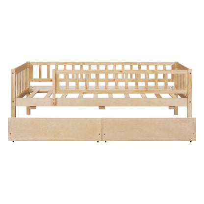 Twin Size Daybed Bed With Two Drawers - Natural