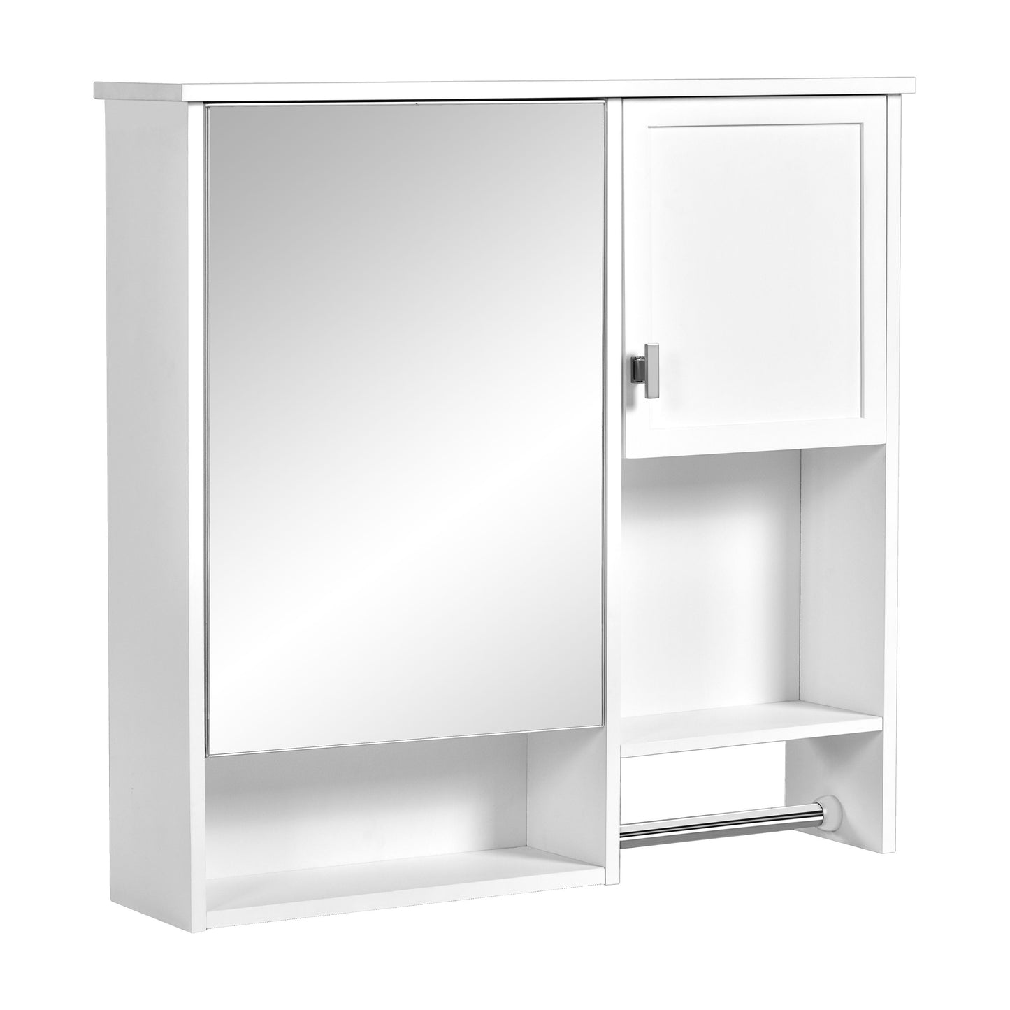 Modern Wall Mounted Bathroom Medicine Cabinet, Bathroom Wall Storage Cabinet With Mirror, Over The Toilet Space Saver Cabinet With Towels Bar - White