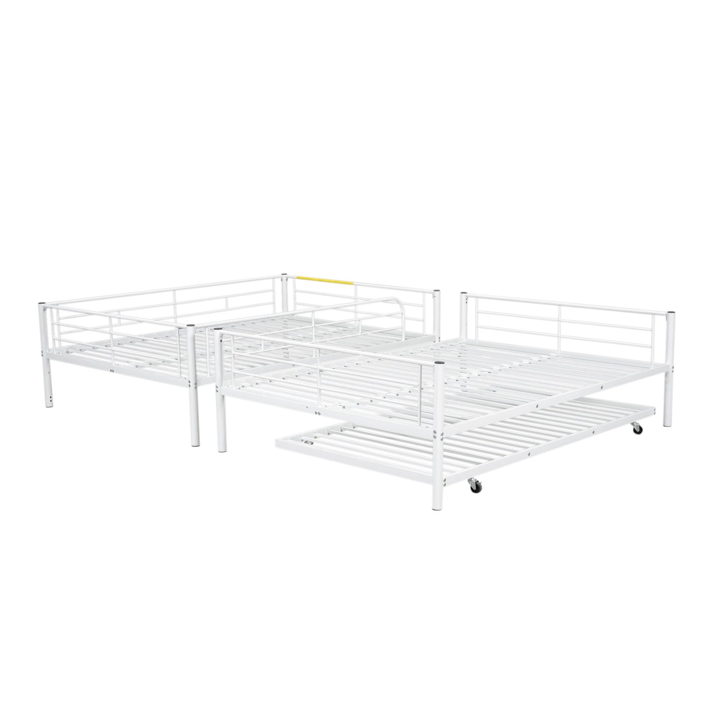 Full Over Full Metal Bunk Bed With Trundle - White