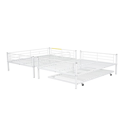 Full Over Full Metal Bunk Bed With Trundle - White