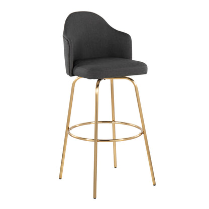 Ahoy - Contemporary Fixed Height Bar Stool Round Gold Footrest (Set of 2) - Charcoal / Gold