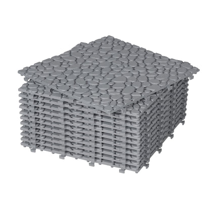 Interlocking Deck Tiles Plastic Waterproof Outdoor All Weather Anti-Slip Bathroom Shower Balcony Porch Strong Weight Capacity Upto 440 Lbs, Pebble Stone Pattern Pack Of 12 - Gray