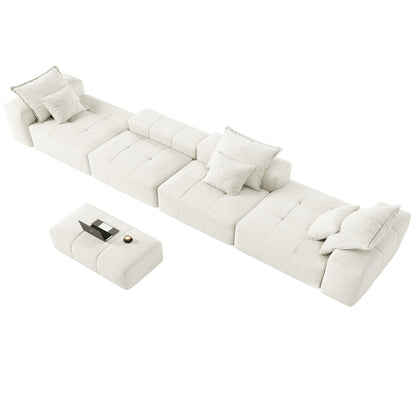 Modern Oversized Modular Sectional Sofa, Sparkling Fabric Soft Cushion Sofa With 6 Pillows, 6 Pieces Diy Combination Tufted Sofa, No Assembly Required - Beige