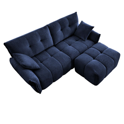 Modern Fabric 2 Seater Sofa With Ottoman Minimalist Design - Blue
