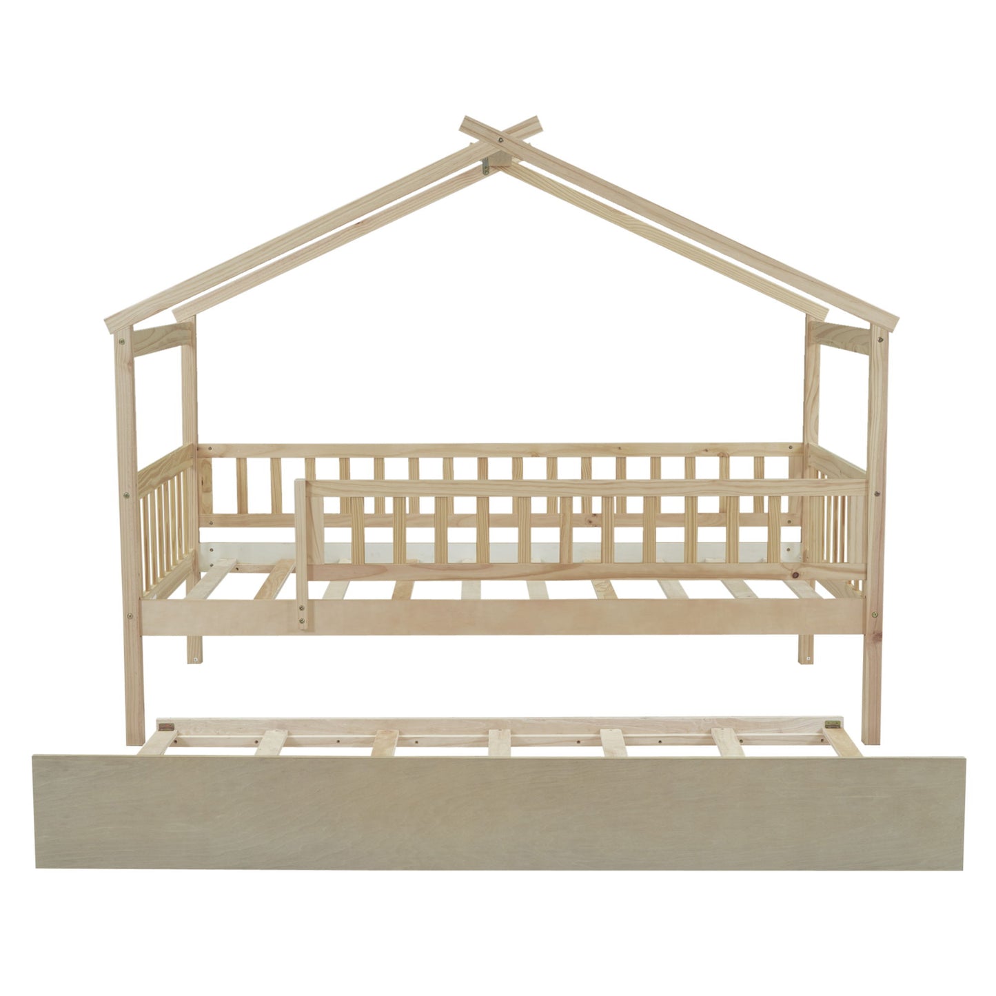Twin Size House Bed & Twin Size Trundle - Natural