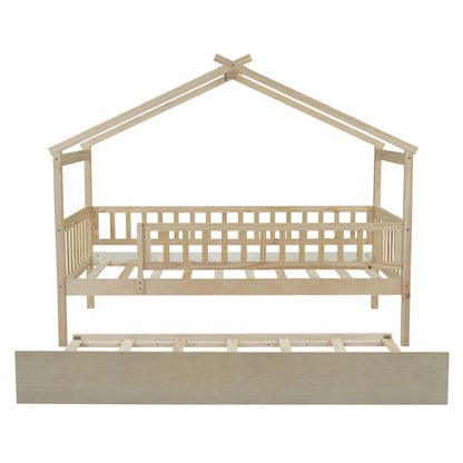 Twin Size House Bed & Twin Size Trundle - Natural