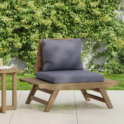 Outdoor Club Chair With Slatted Design And Water Resistance Cushion - Dark Gray