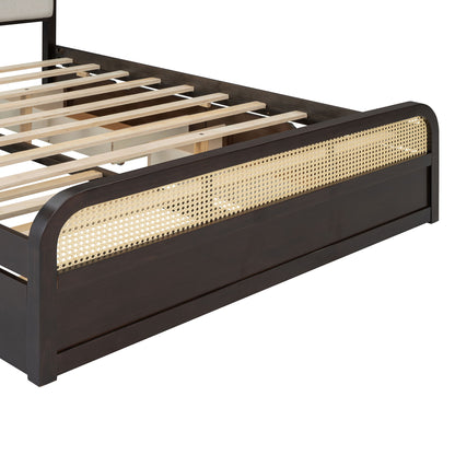 Queen Size Platform Bed With Trundle And 2 Drawers - Espresso
