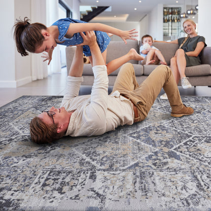Payas - 2' X 8' Traditional Runner Rug - Gray / Blue