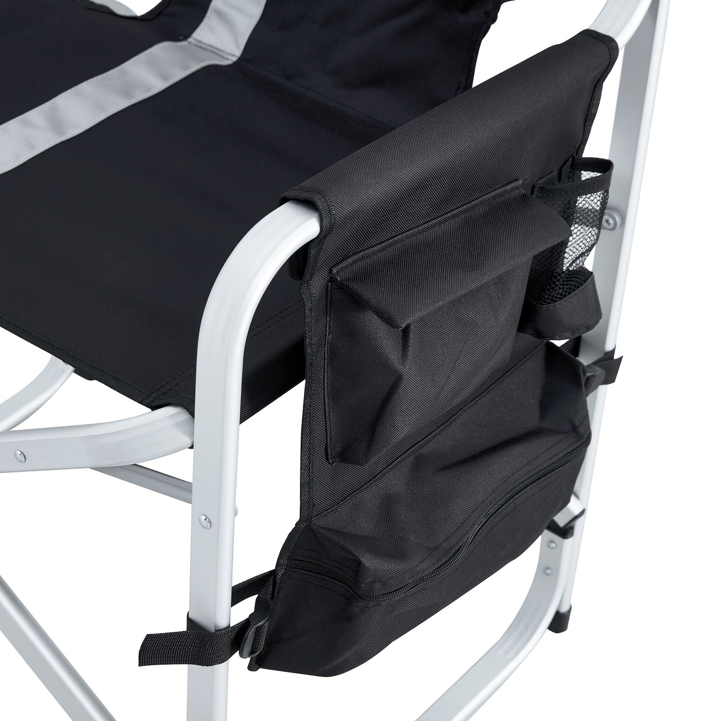 Padded Folding Outdoor Chair With Side Table And Storage Pockets, Lightweight Oversized Directors Chair For Indoor, Outdoor Camping, Picnics And Fishing - Black / Gray