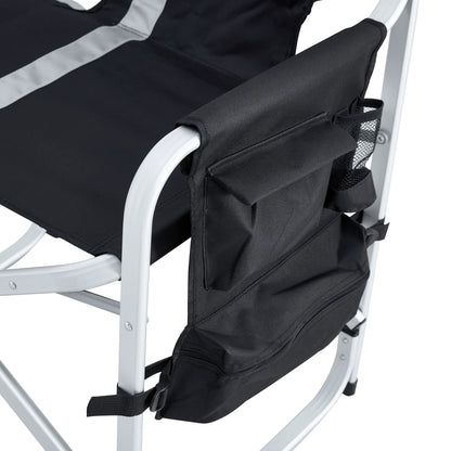 Padded Folding Outdoor Chair With Side Table And Storage Pockets, Lightweight Oversized Directors Chair For Indoor, Outdoor Camping, Picnics And Fishing - Black / Gray