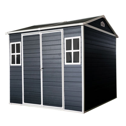 Resin Outdoor Storage Shed With Two-Window And Floor - Black