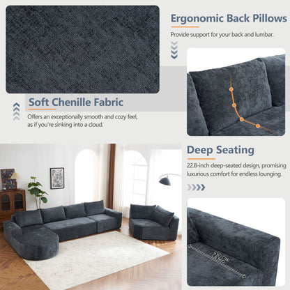 Oversized Modular Sofa Cloud Sectional Sofa Set Upholstered Couches U - Shaped Sofa With Deep Seat For Living Room - Gray