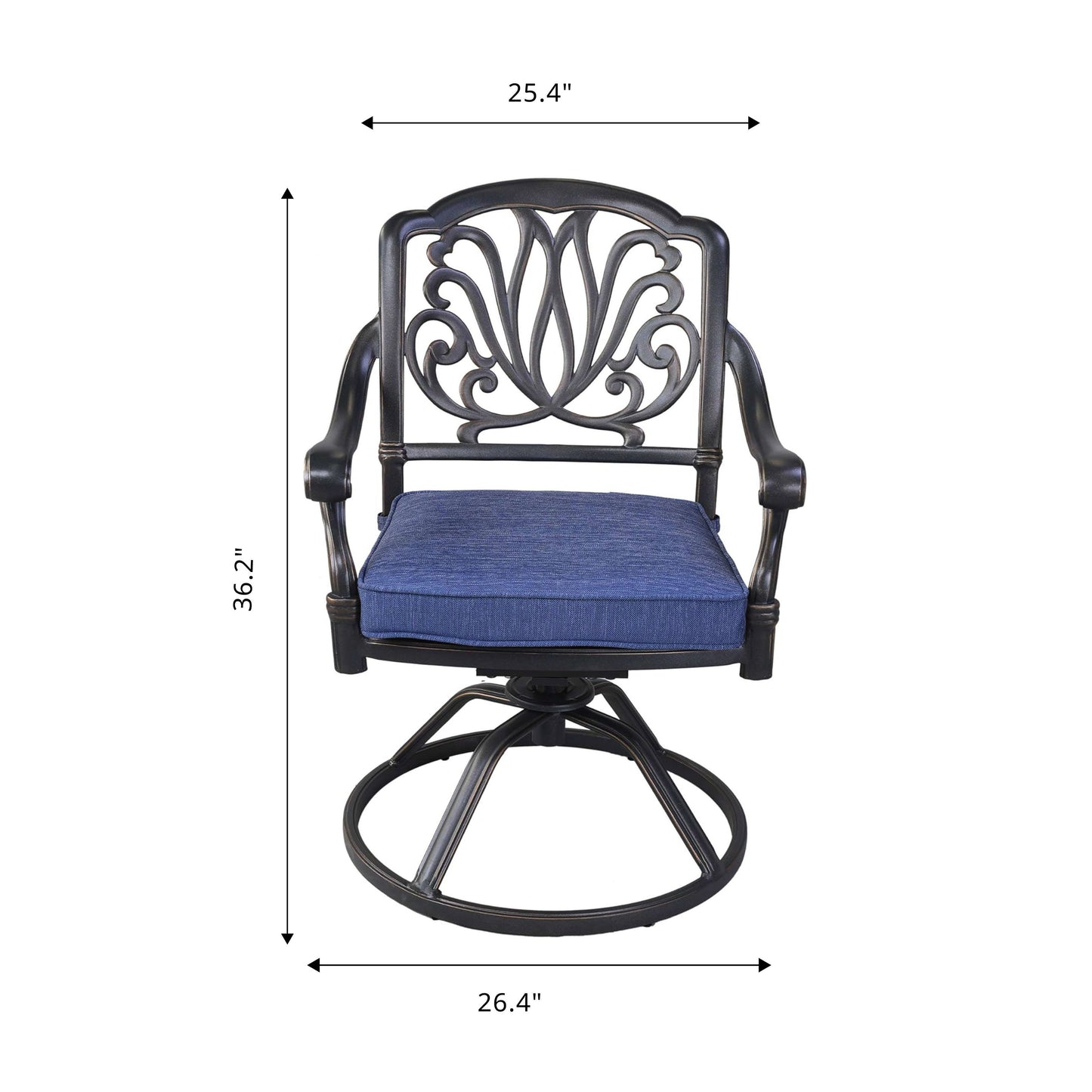 Patio Outdoor Aluminum Dining Swivel Rocker Chairs With Cushion (Set of 2) - Navy Blue