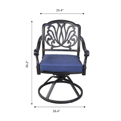 Patio Outdoor Aluminum Dining Swivel Rocker Chairs With Cushion (Set of 2) - Navy Blue
