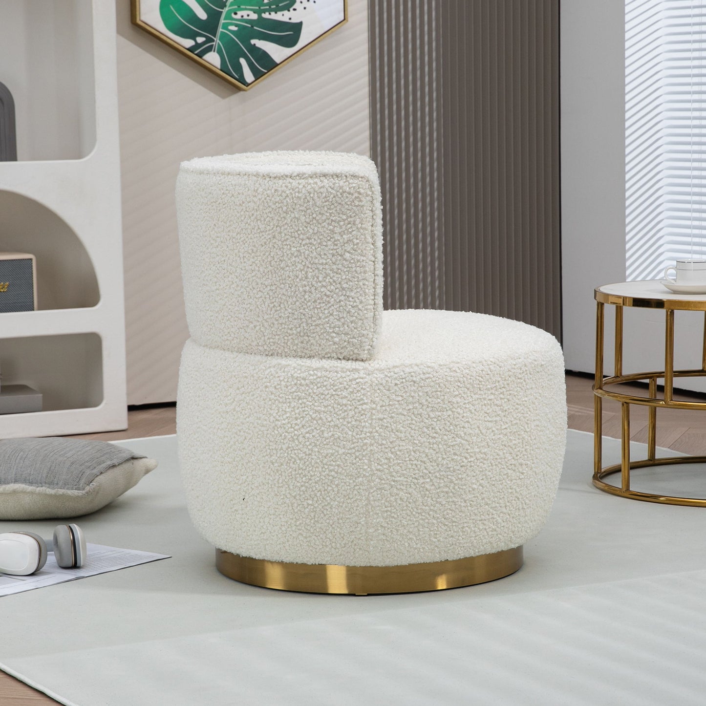 Coolmore - 360 Degree Swivel Cuddle Barrel Accent Sofa Chair, Round Armchair With Wide Upholstered Teddy Fabric - Cream