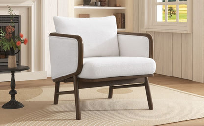 Sherpa Fabric Accent Chair, Upholstered Armchair With Solid Wood Frame, Comfortable Contemporary Lounge Chair For Living Room - White