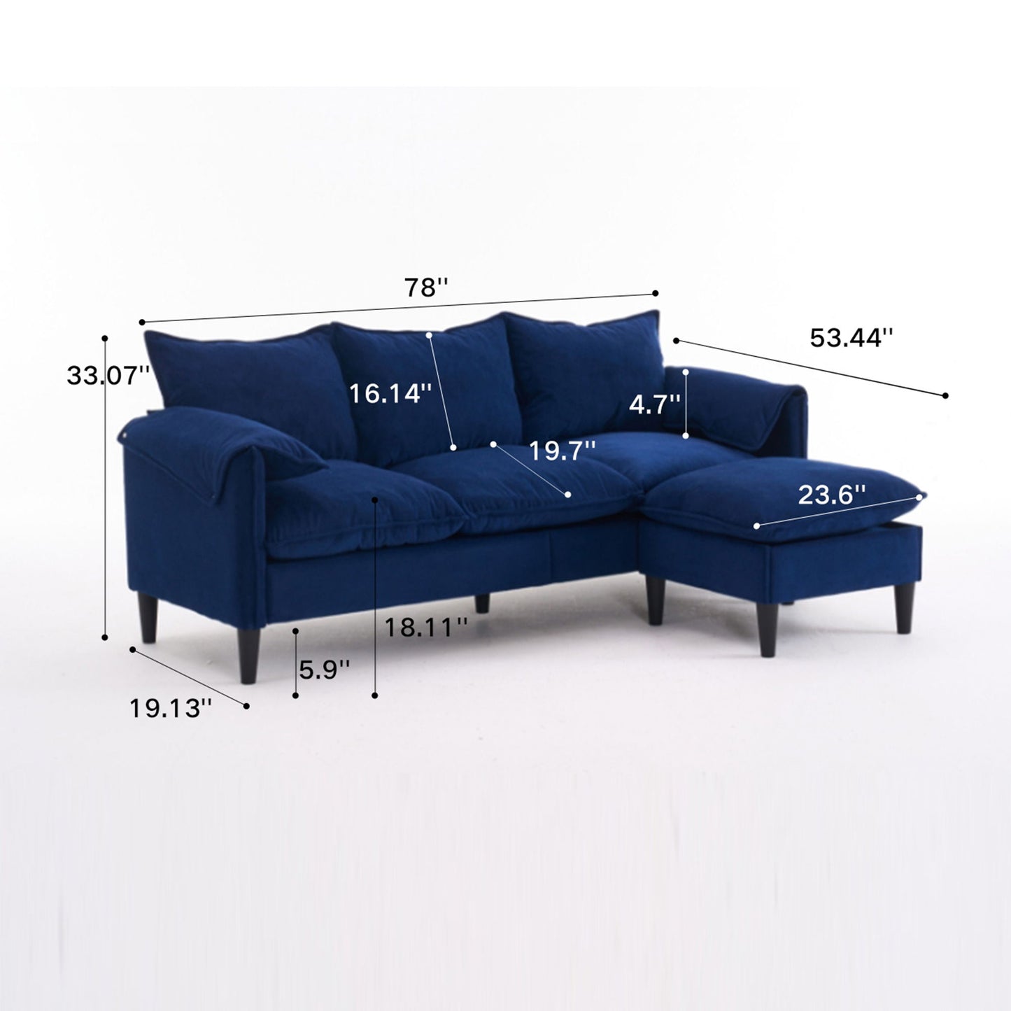 Convertible Combination Sofa, Sofa L Shaped, Sofa With Footstools With Storage Sofa For Living Room, Living Room 3 Seater Combination Sofa - Blue