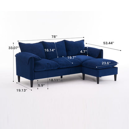 Convertible Combination Sofa, Sofa L Shaped, Sofa With Footstools With Storage Sofa For Living Room, Living Room 3 Seater Combination Sofa - Blue