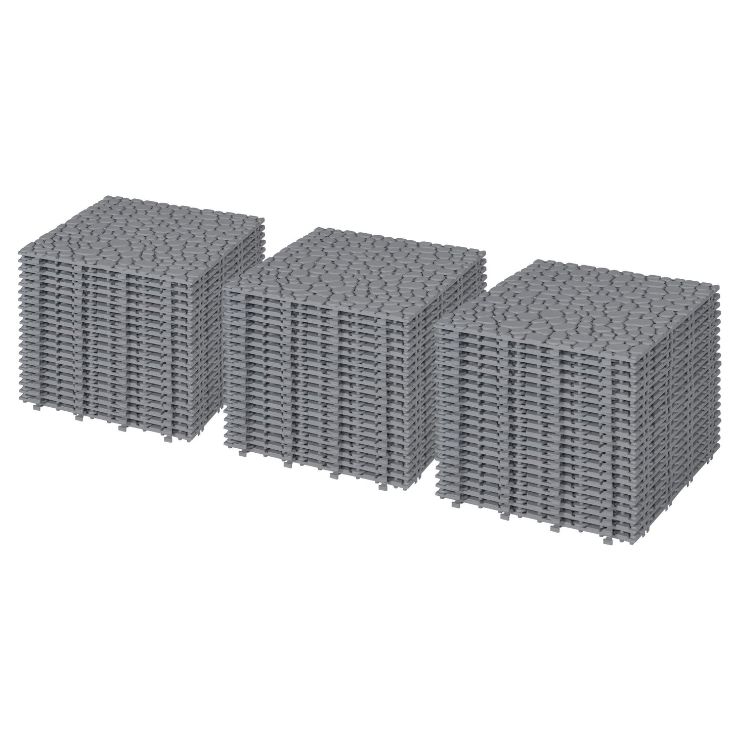 Interlocking Deck Tiles Plastic Waterproof Outdoor All Weather Anti-Slip Bathroom Shower Balcony Porch Strong Weight Capacity Upto 440 Lbs, Pebble Stone Pattern Pack Of 60 - Gray