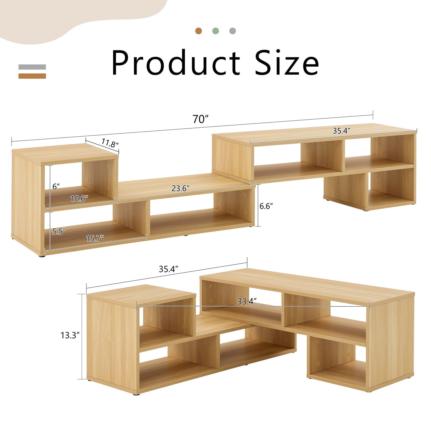 2 Piece Cube TV Stand And L Shaped Entertainment Center With Open Storage And 2 Shelves - Burly Wood