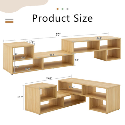 2 Piece Cube TV Stand And L Shaped Entertainment Center With Open Storage And 2 Shelves - Burly Wood