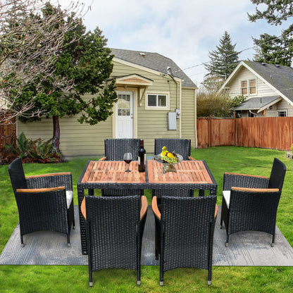 7 Piece Outdoor Patio Wicker Dining Set Patio Wicker Furniture Dining Set - Black / Cream
