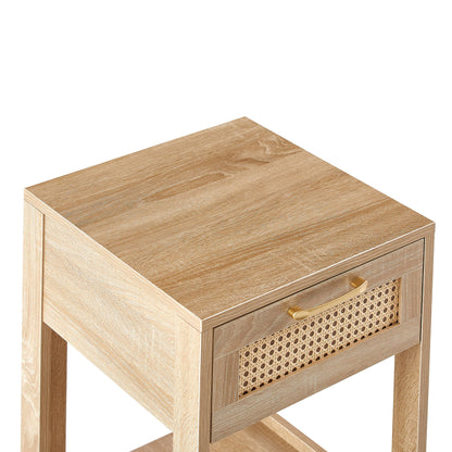 15.75" Rattan End Table With Drawer, Modern Nightstand, Side Table For Living Room, Bedroom - Natural