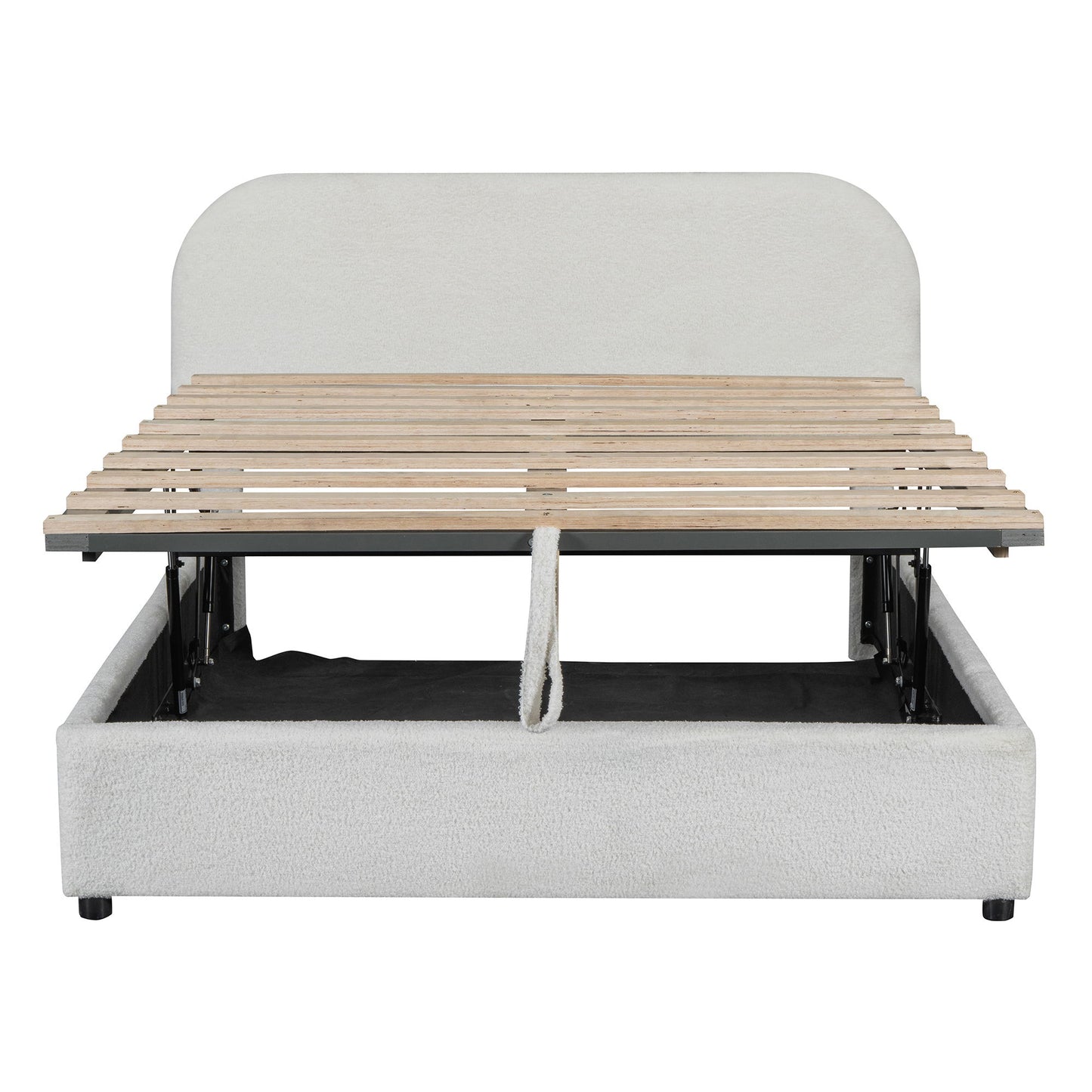Full Size Upholstered Platform Bed With Hydraulic Storage System - White