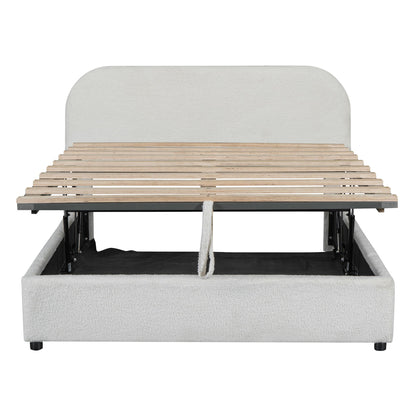 Full Size Upholstered Platform Bed With Hydraulic Storage System - White