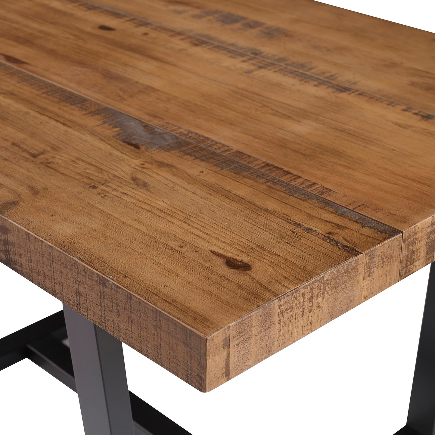Rustic Metal And Solid Distressed Dining Table - Rustic Oak