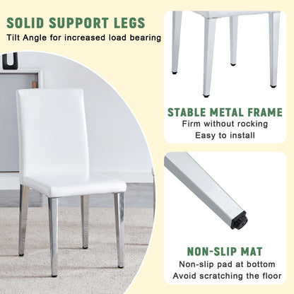 (Set of 4) Backrest Chairs With Silver Metal Legs The Perfect Combination, Suitable For Minimalist And Modern Home Styles - White / Silver