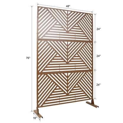 Freestanding Decorative Privacy Screen For Deck Balcony Patio, Metal Privacy Screen - Brown