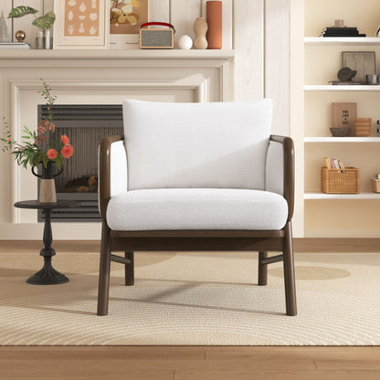 Sherpa Fabric Accent Chair, Upholstered Armchair With Solid Wood Frame, Comfortable Contemporary Lounge Chair For Living Room - White