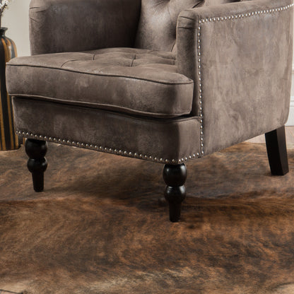 Vitality - Club Chair With Button Tufted Diamond Stitching And Turned Legs - Brown / Gray