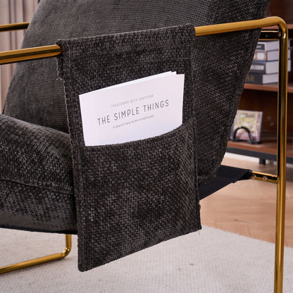 Upholstered Hanging Armchair With Arm Pocketsmetal Frame (Set of 2), Gold-Plated Craftsmanship, Crushed Foam Cushions And Skin-Friendly Woven Fabric For Living Room And Bedroom - Dark Gray