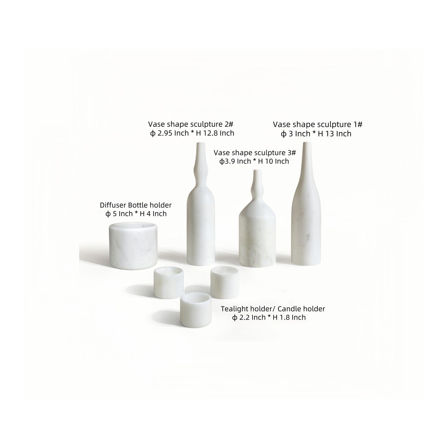 Luxury Natural Marble Living Room Accessories Set, 7 Pieces, Genuine Real Marble - White